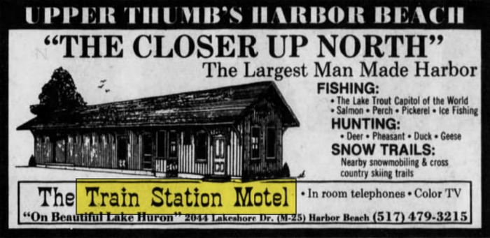 Hooks Waterfront Resort (Train Station Motel, Hopson Motel) - Nov 1989 Ad